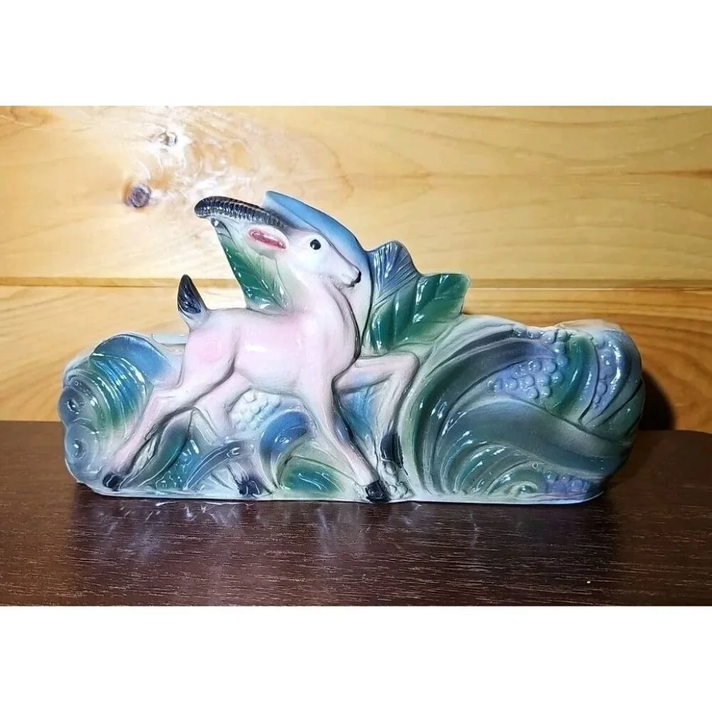 Vintage Brush McCoy Teal Green Planter Pink Antelope Deer Gazelle Pottery 1950s
